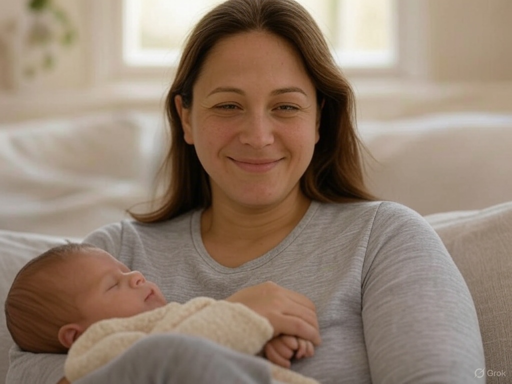 mamae feliz e bebe domrindo